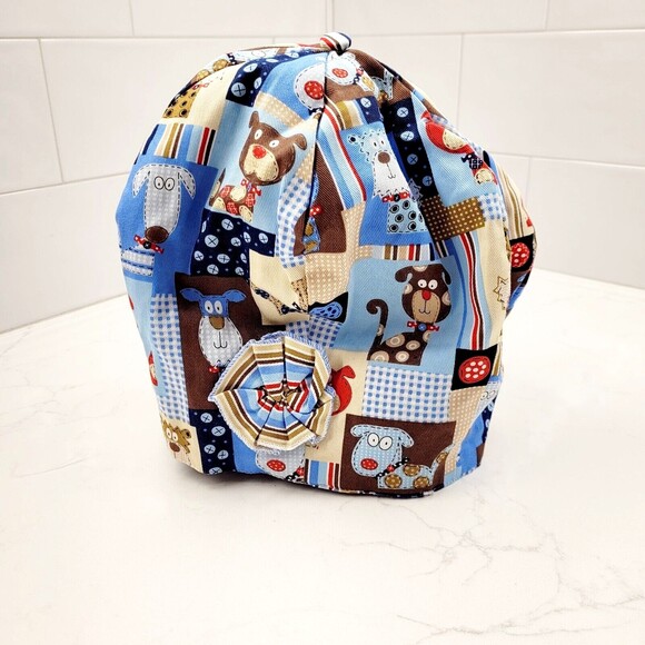 Doctor Nurse Dog Print Stripe REVERSIBLE Scrub Cap Bouffant Medical Surgery Hat - Picture 2 of 15